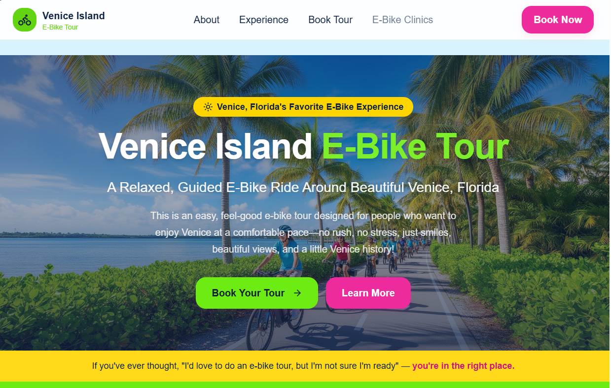 Venice Island E-Bike Tour website preview
